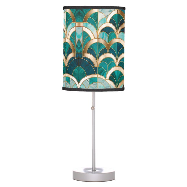 Luxury Marble Mosaic Art Deco Turquoise Blue Gold Table Lamp (Front)