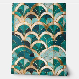 Luxury Marble Mosaic Art Deco Turquoise Blue Gold