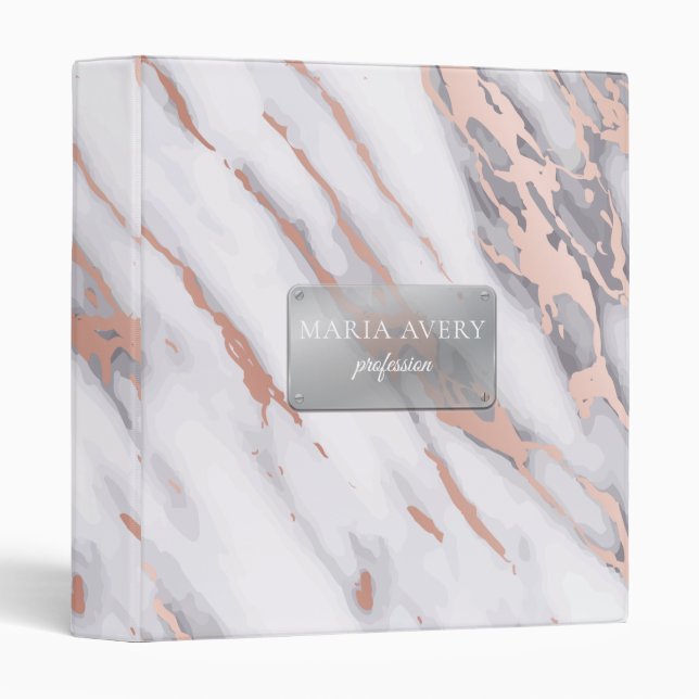 Luxury Marble Rose Gold Metallic 3 Ring Binder (Front/Spine)