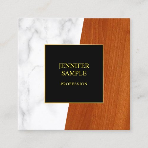 Luxury Marble Wood Black Gold Template Elegant Square Business Card