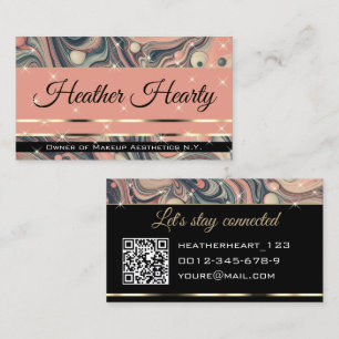 Luxury Marbled Peach Pink Tiny Stars with QR Code Business Card