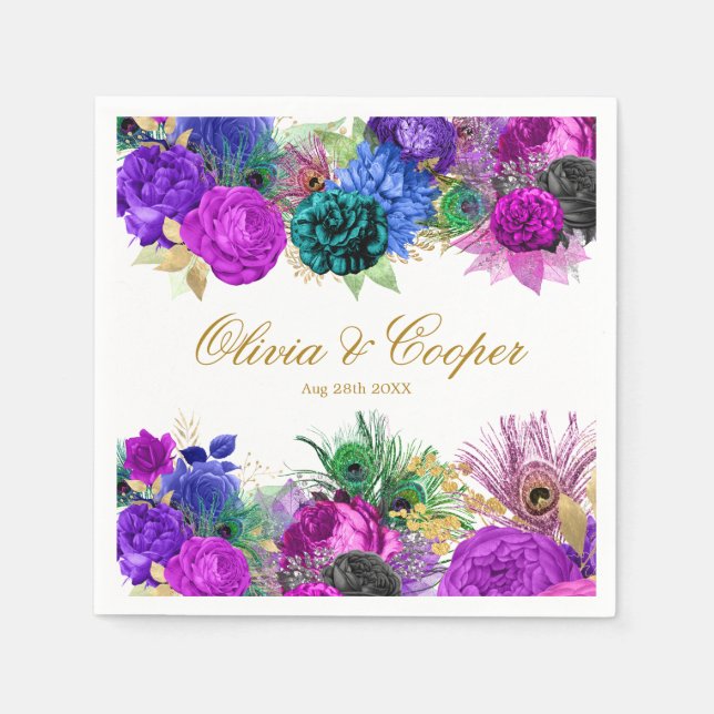 Luxury Mardi Gras Gold Wedding Napkins (Front)