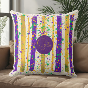 Luxury Mardi Gras Vibrant Purple Gold Green Stripe Throw Pillow