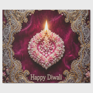 Luxury Maroon & Silver Floral Diwali Greeting Card Wrapping Paper