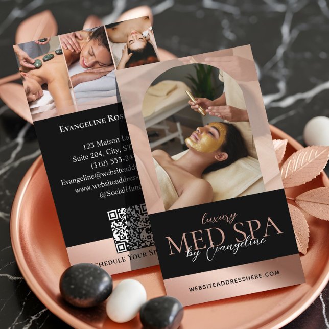Luxury Med Spa Wellness Arch Luxe Photo Black Rose Business Card (Luxury Med Spa Wellness Arch Luxe Photo Black Rose Business Card)