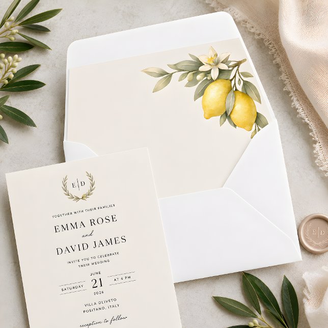 Luxury Mediterranean Lemon Envelope Liner (Luxury mediterranean wedding collection envelope liner)