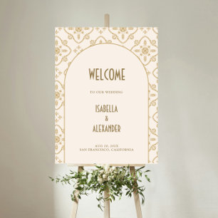 Luxury Mediterranean Tile Arch Wedding Welcome Foam Board