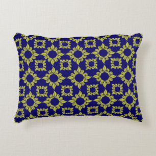 Luxury Mediterranean Tile Pattern Blue Yellow Accent Pillow