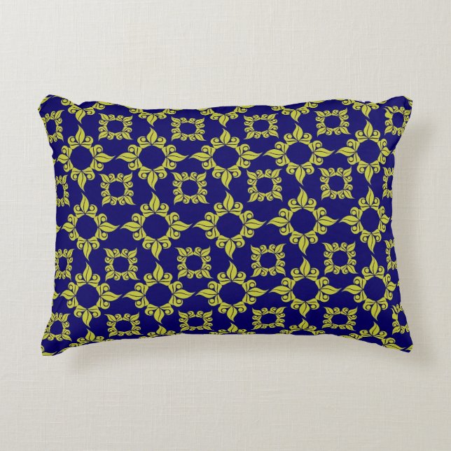 Luxury Mediterranean Tile Pattern Blue Yellow Accent Pillow (Front)