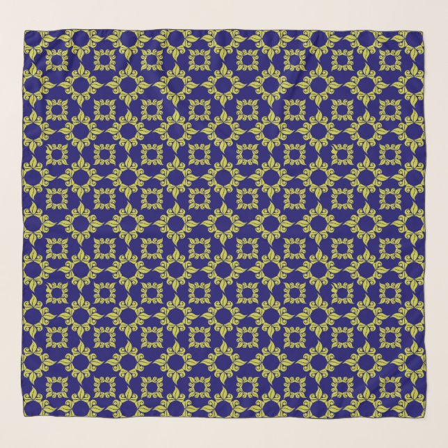 Luxury Mediterranean Tile Pattern Blue Yellow Scarf (Front)