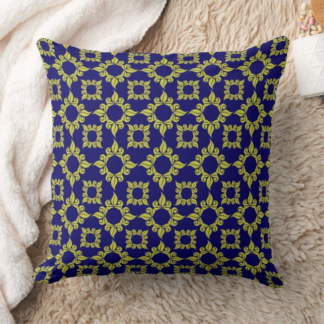 Luxury Mediterranean Tile Pattern Blue Yellow Throw Pillow (Blanket)