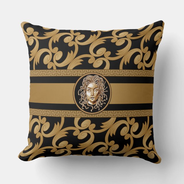 Luxury Medusa Baroque Gold Throw Pillow (Front)