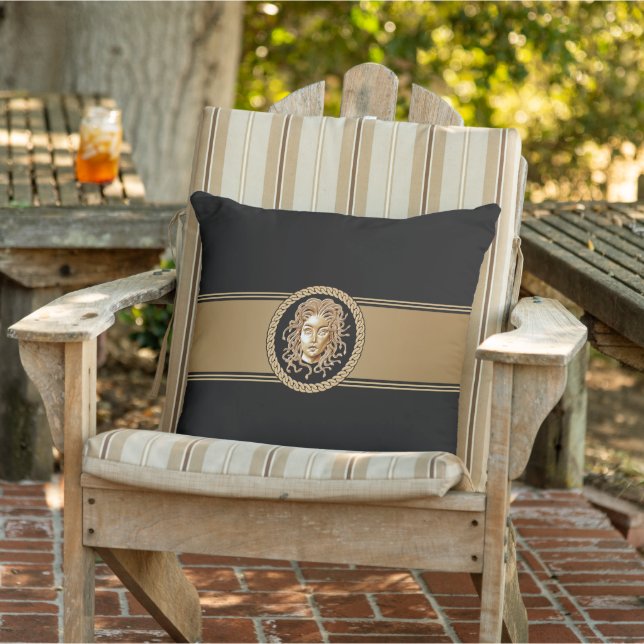 Luxury Medusa Black & Gold Outdoor Pillow (Chair)