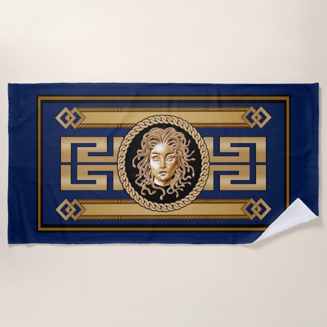 Luxury Medusa Gold  beach towel (Front)