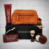 Luxury Men's Shaving Kit with Leather Toiletry Bag (Front)