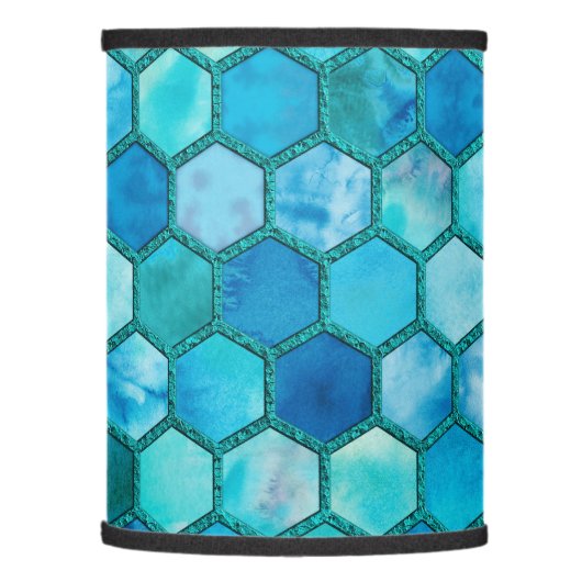 Luxury Metal Foil Glitter Aqua blue honeycomb Lamp Shade (Left)