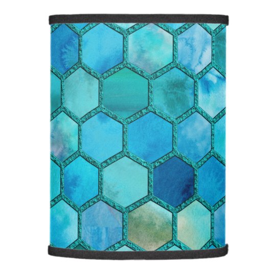 Luxury Metal Foil Glitter Aqua blue honeycomb Lamp Shade (Right)