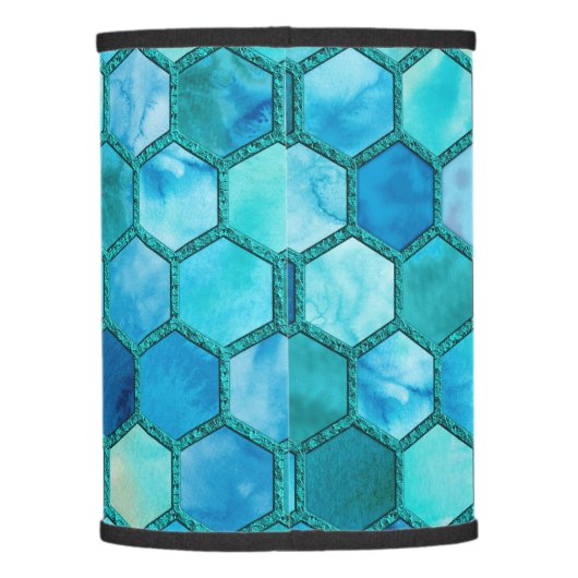 Luxury Metal Foil Glitter Aqua blue honeycomb Lamp Shade (Back)