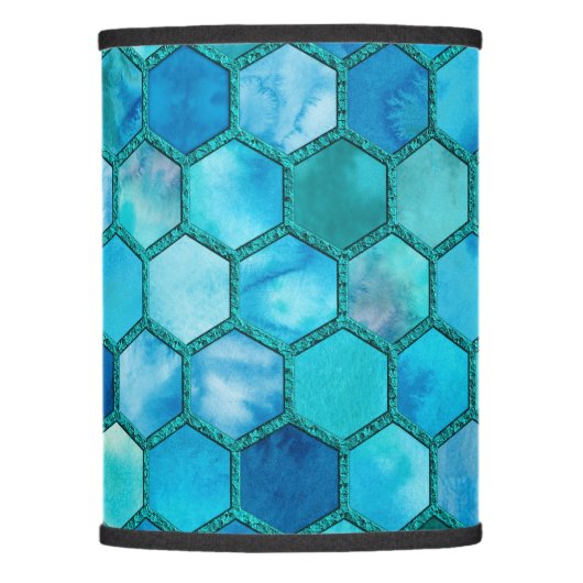 Luxury Metal Foil Glitter Aqua blue honeycomb Lamp Shade (Front)