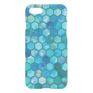 Luxury Metal Foil Glitter Aqua blue honeycomb iPhone SE/8/7 Case