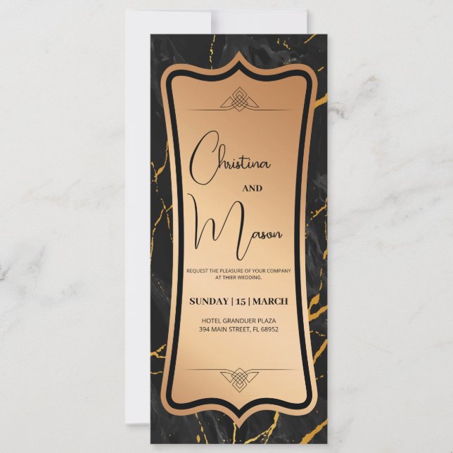 Luxury Metallic | Black Gold Marble Invitation (Front)