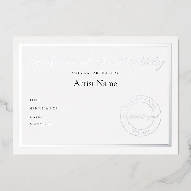 Luxury Metallic Certificate of Authenticity Art Foil Invitation (Front)