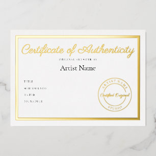 Luxury Metallic Certificate of Authenticity Art Foil Invitation