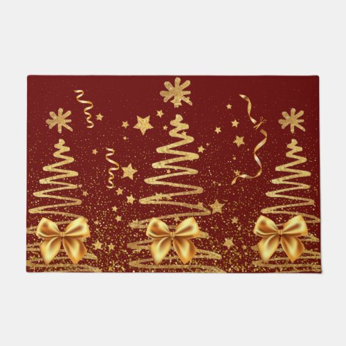 Luxury metallic glitter trees gold and red Xmas Doormat
