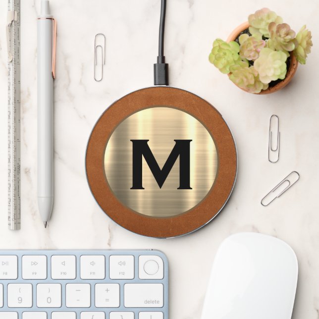 Luxury Metallic Gold Monogram Wireless Charger (Desk)
