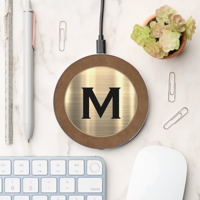 Luxury Metallic Gold Monogram Wireless Charger (Desk)