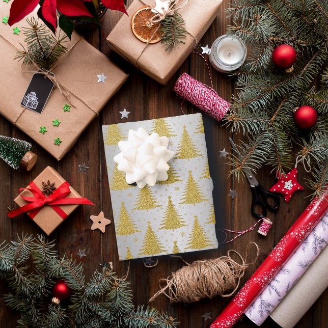 Luxury Metallic Gold Silver Christmas Tree Pattern Wrapping Paper Sheets (Creator Uploaded)