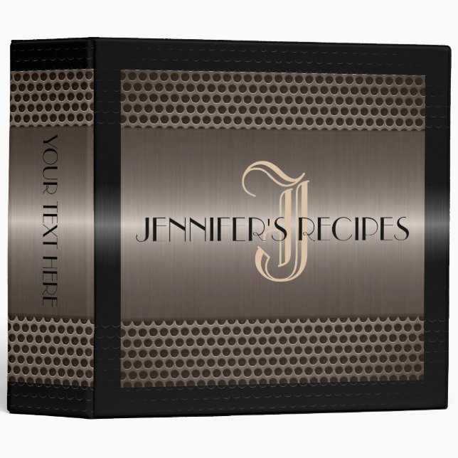 Luxury Metallic Metal Look Monogram 3 Ring Binder (Front/Spine)