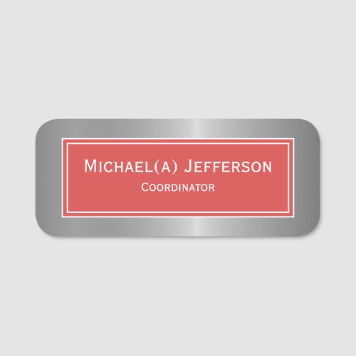 Luxury Metallic Silver  Elegant Tomato Red Unique Name Tag