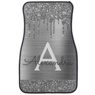 Luxury Metallic Silver Glitter Sparkle Monogram Ca Car Floor Mat