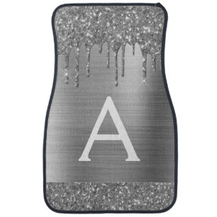 Luxury Metallic Silver Glitter Sparkle Monogram Ca Car Floor Mat
