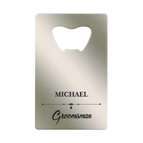 Luxury Metallic Silver Groomsmen Wedding Credit Card Bottle Opener
