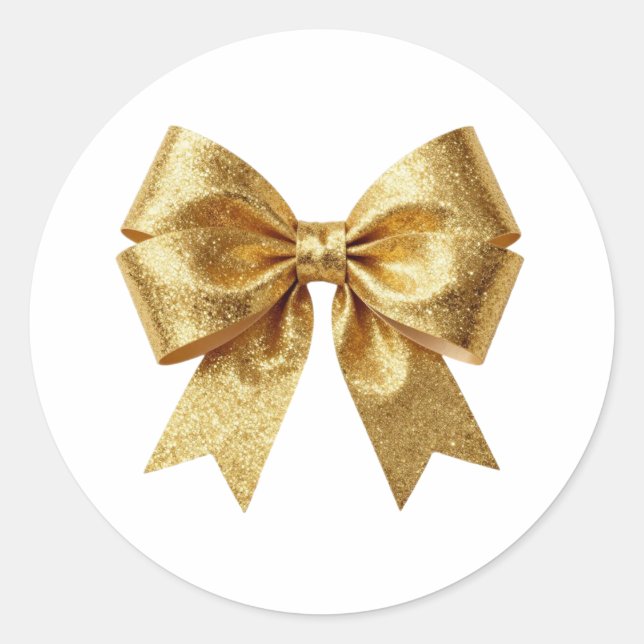 Luxury Metallic Sparkle Bow Classic Round Sticker (Front)