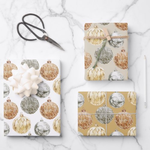 Luxury Metallic Vintage Christmas Ornaments  Wrapping Paper Sheets