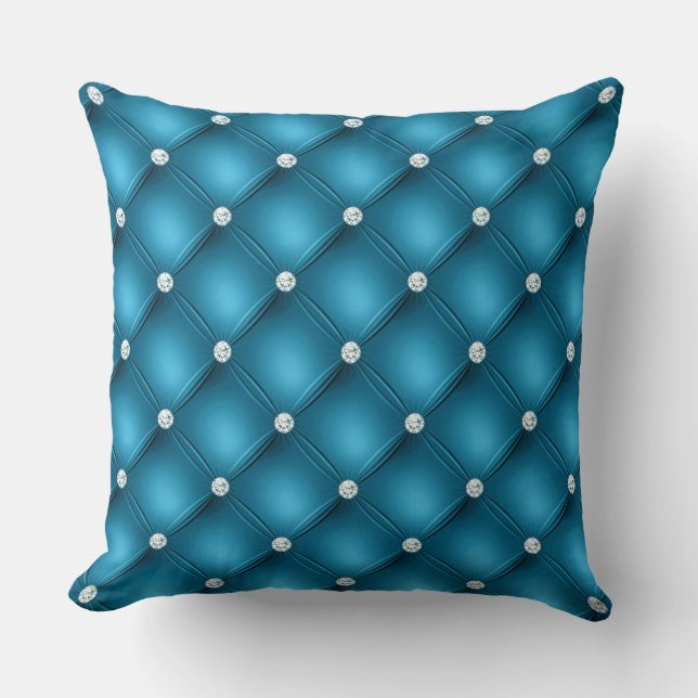 Luxury Mid Blue Diamond Tufted Pattern Throw Pillow (Front)