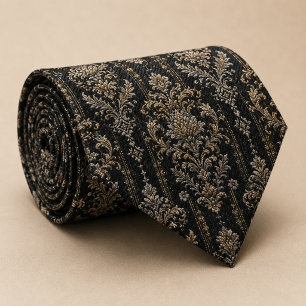 Luxury Midnight Baroque Floral Neck Tie