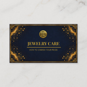 Luxury Midnight Navy Gold Jewelry Care Card