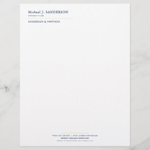 Luxury minimal elegant navy gold attorney letterhead