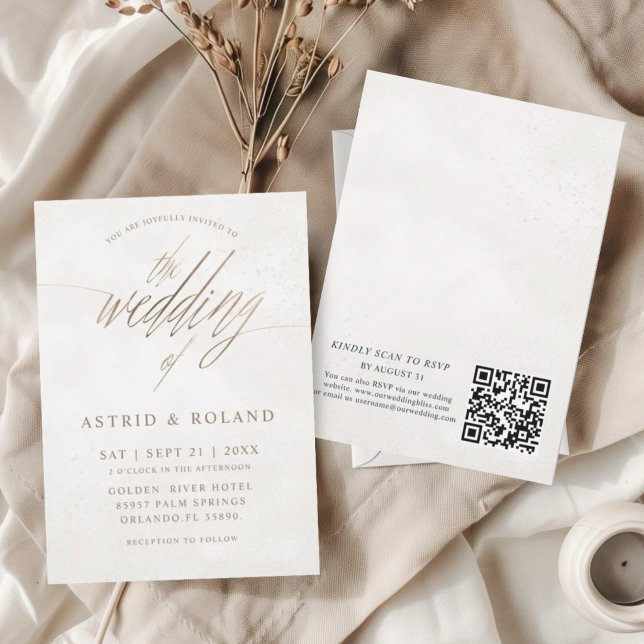 Luxury Minimal Gold & Beige QR Code Wedding Invitation (Creator Uploaded)