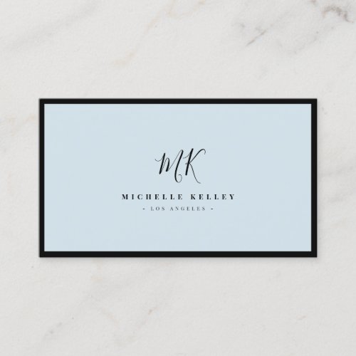 Luxury Minimal Monogram Black Blue Chic Stylish Business Card