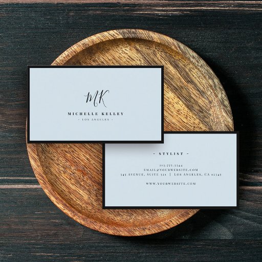 Customizable Luxury Minimal Monogram Black Blue Chic Stylish Business Card