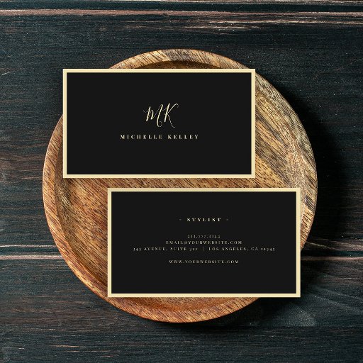 Customizable Luxury Minimal Monogram Black Chic Stylish Business Card