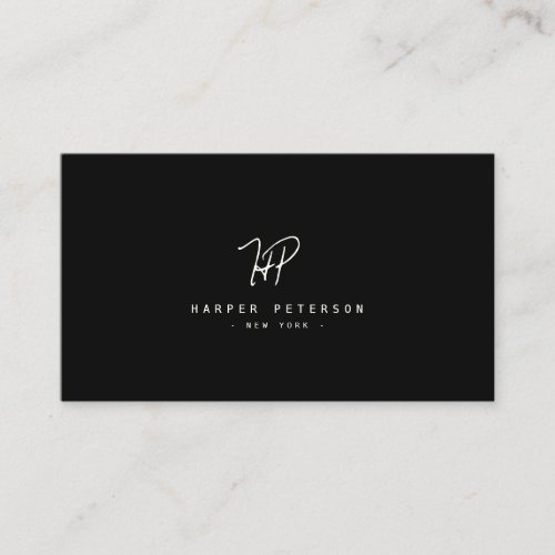 Luxury Minimal Monogram Black Ivory Chic Stylish Business Card