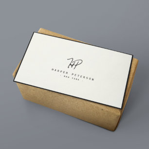 Luxury Minimal Monogram Black Ivory Chic Stylish Business Card
