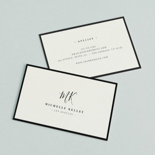 Customizable Luxury Minimal Monogram Black Ivory Chic Stylish Business Card