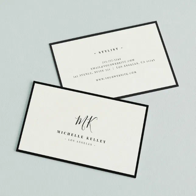 Luxury Minimal Monogram Black Ivory Chic Stylish Business Card | Zazzle